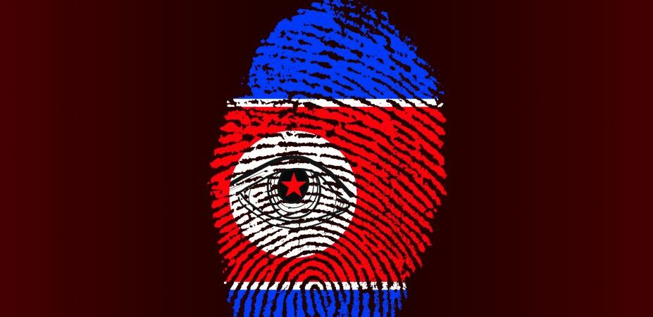 Fingerprint with North Korean flag, eye in middle.