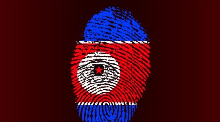 Fingerprint with North Korean flag, eye in middle.